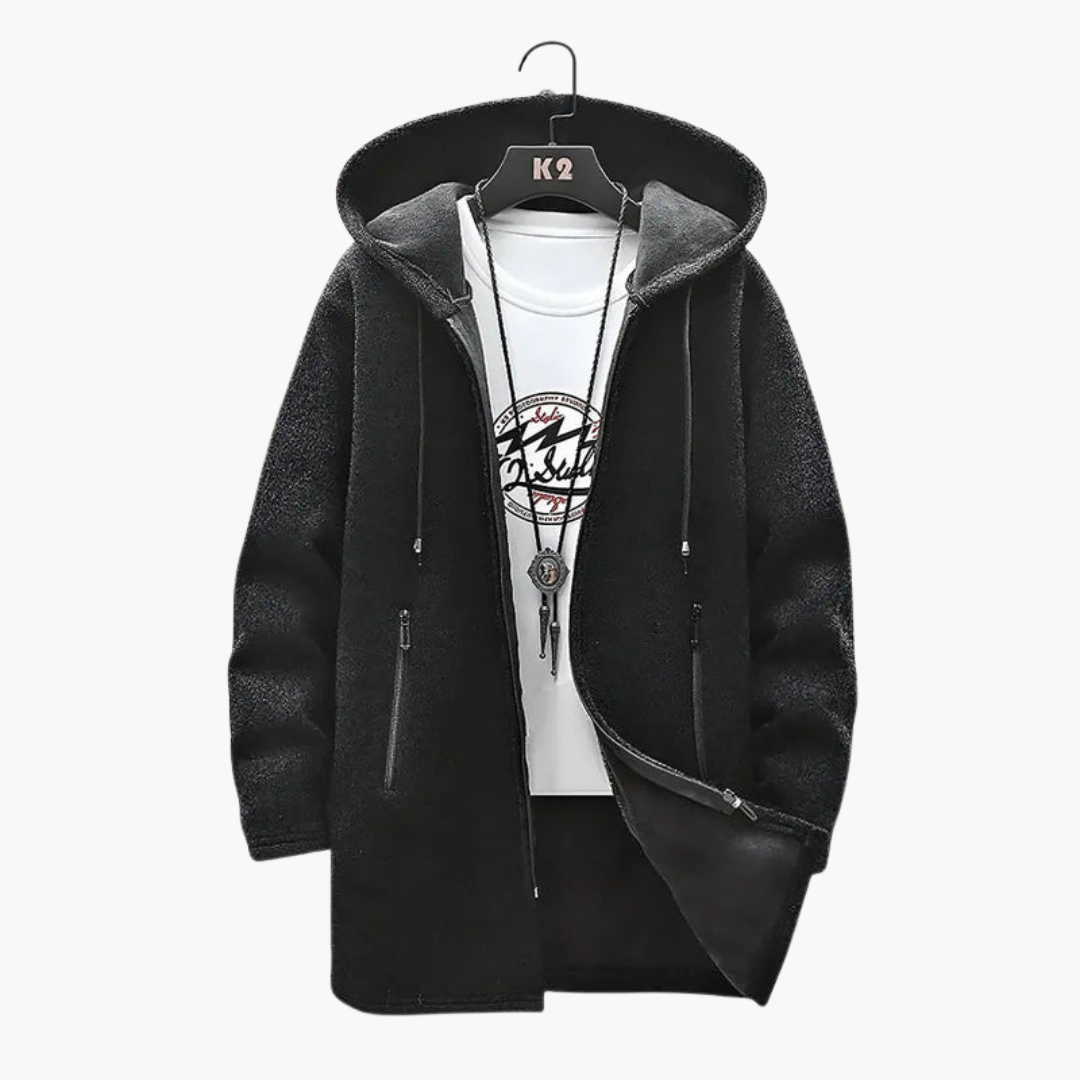 Men's Hooded Jacket with Plush Lining and Front Zip Pockets