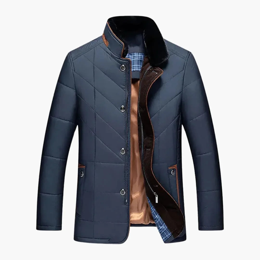 Men's Quilted Jacket with Button Closure and Stand Collar
