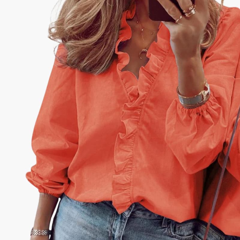 Women’s Blouse with V-Neckline and Ruffle Detail