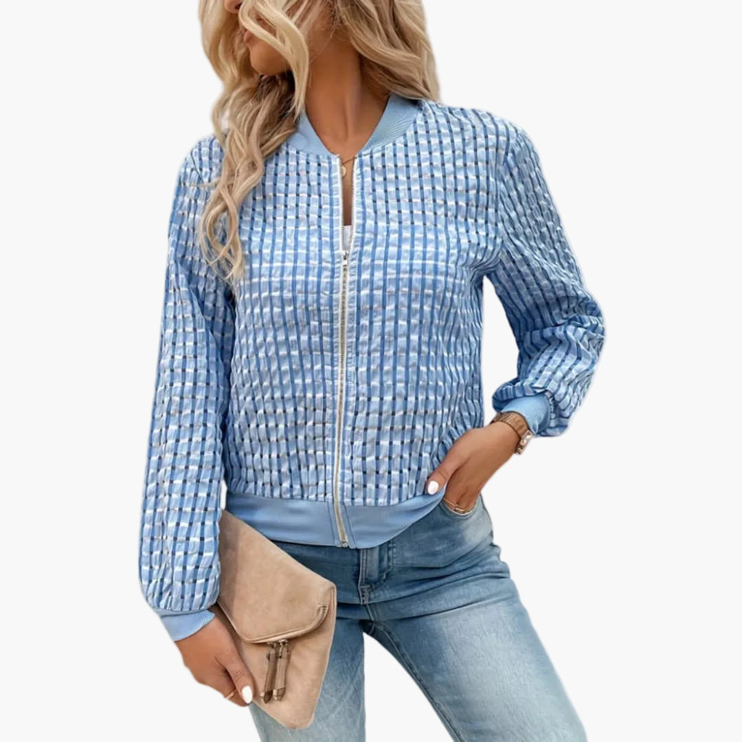 Women’s Bomber Jacket with Zipper and Textured Surface