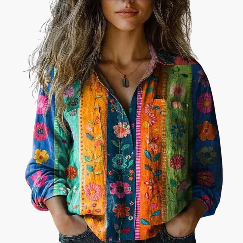 Women’s Button-Down Shirt with Classic Collar and Long Sleeves