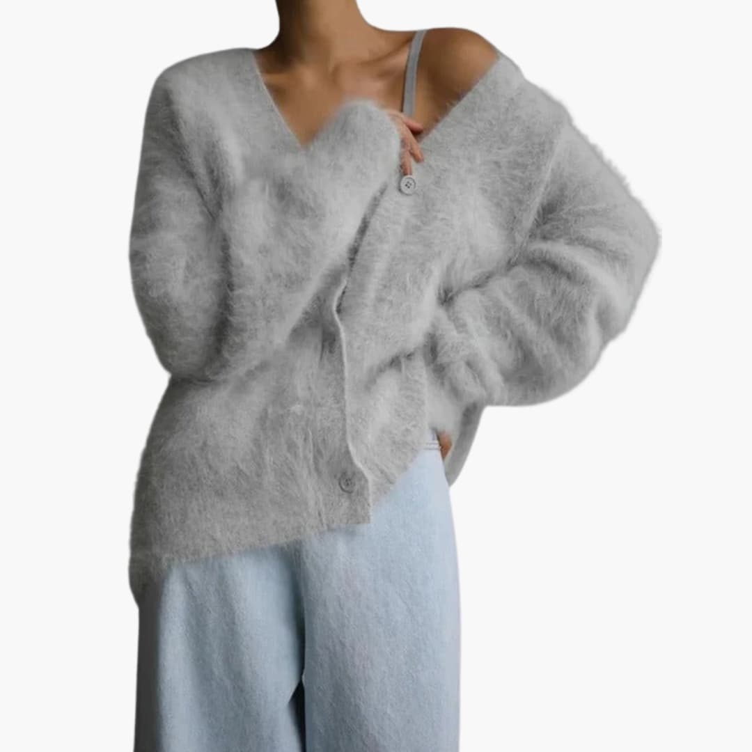 Women’s Button-Front Knit Cardigan with Ribbed Trim