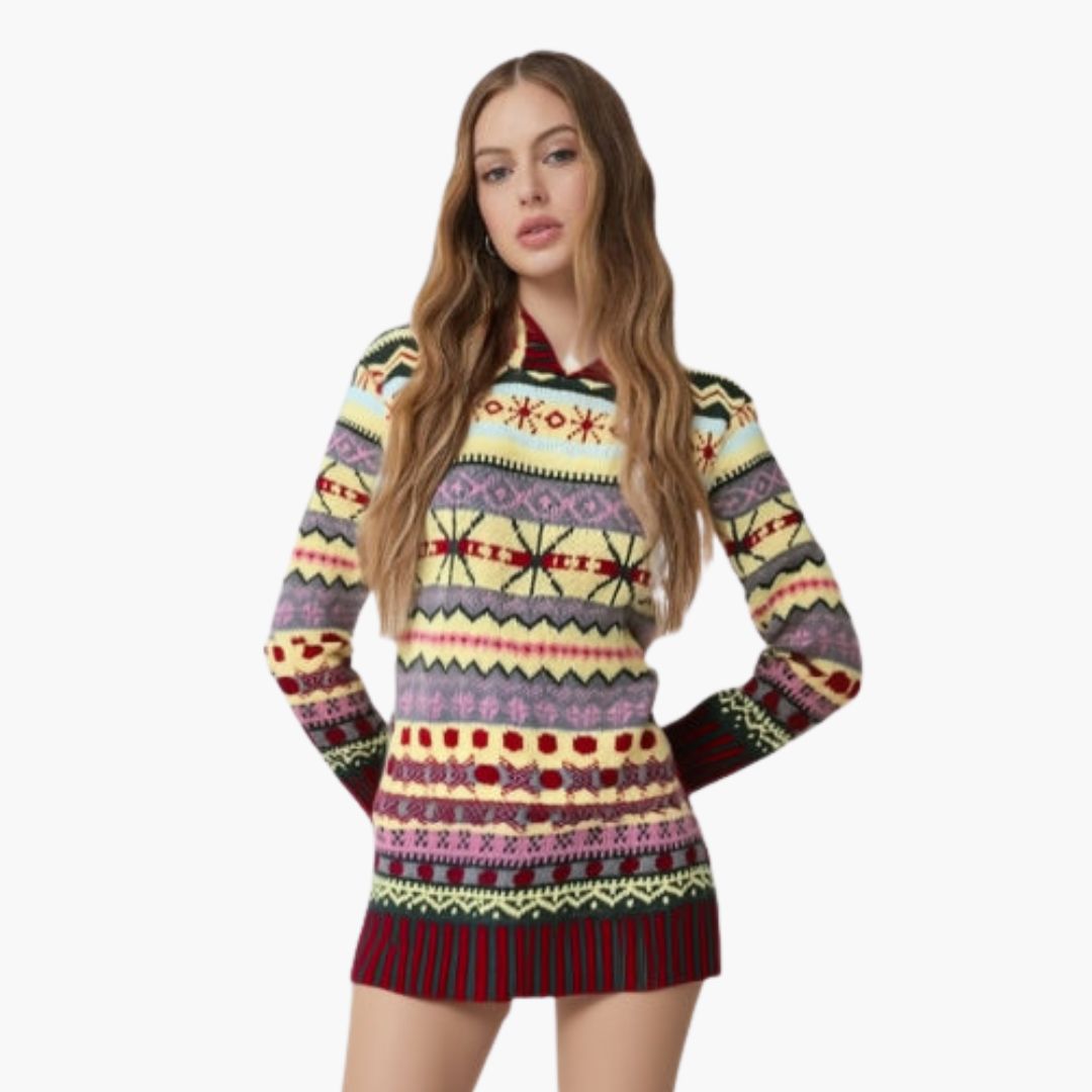 Women’s Patterned Knit Sweater with Hood