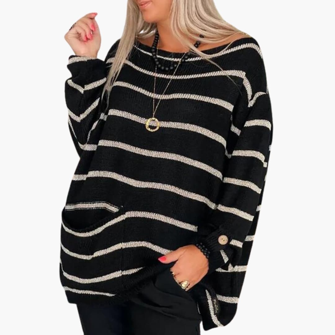 Women’s Striped Pullover Sweater with Patch Pocket