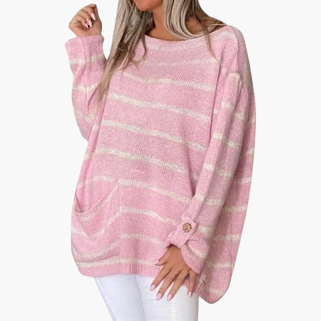 Women’s Striped Pullover Sweater with Patch Pocket