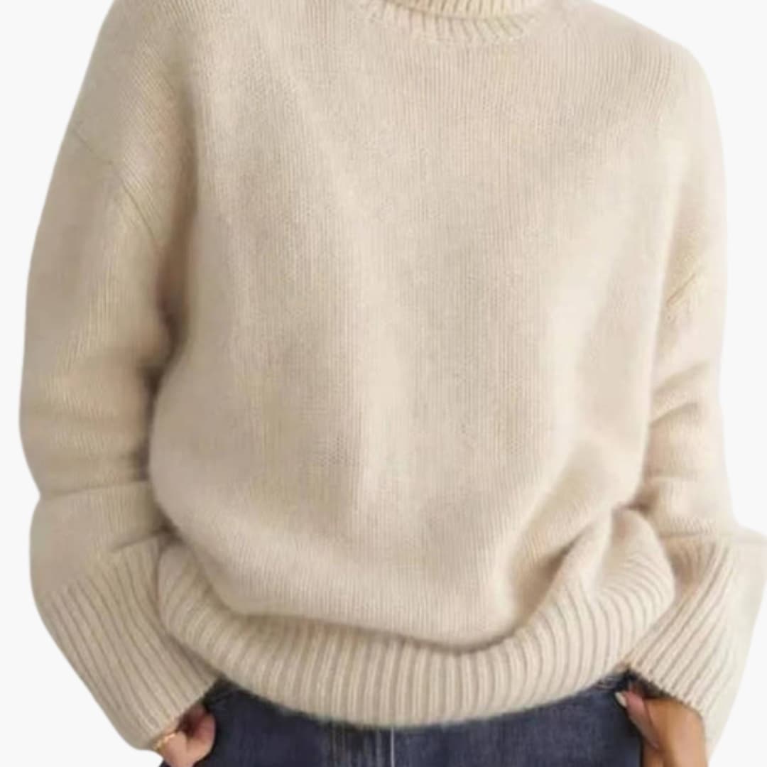 Women’s Turtleneck Sweater with Ribbed Edges