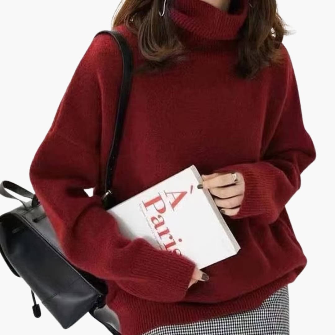 Women’s Turtleneck Sweater with Ribbed Edges