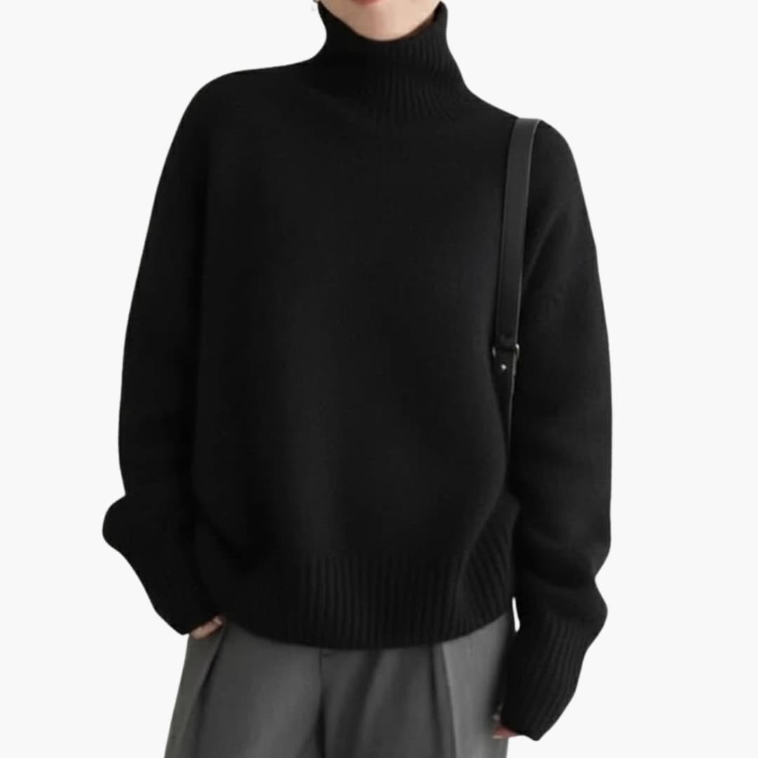 Women’s Turtleneck Sweater with Ribbed Edges