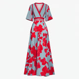 Floral Dress with V-Neck for Women – Elegant & Long