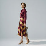 Striped Maxi Dress for Women - with Shirt Collar and Belt