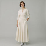 Women’s Long Shirt Dress with Waist Detail and Button Front
