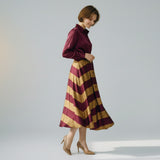 Striped Maxi Dress for Women - with Shirt Collar and Belt
