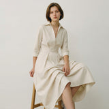 Women’s Long Shirt Dress with Waist Detail and Button Front