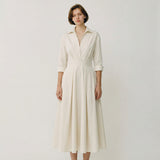 Women’s Long Shirt Dress with Waist Detail and Button Front