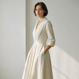 Women’s Long Shirt Dress with Waist Detail and Button Front