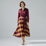 Striped Maxi Dress for Women - with Shirt Collar and Belt