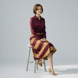 Striped Maxi Dress for Women - with Shirt Collar and Belt